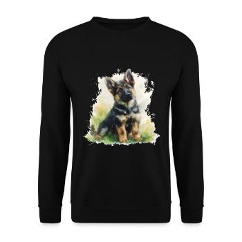 Cute Puppy German Shepherd Watercolor - Unisex Pullover - Schwarz - Vorne - Alina (178cm) & Michal (187cm)