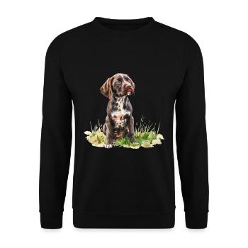 Cute Puppy German Shorthaired Pointer Watercolor - Unisex Pullover - Schwarz - Vorne - Alina (178cm) & Michal (187cm)