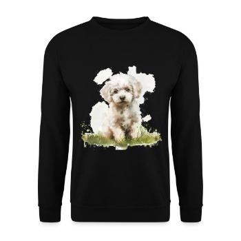 Cute Puppy Poodle Watercolor - Unisex Pullover - Schwarz - Vorne - Alina (178cm) & Michal (187cm)