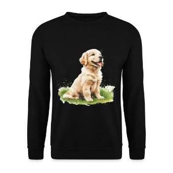 Cute Puppy Golden Retriever Watercolor - Unisex Pullover - Schwarz - Vorne - Alina (178cm) & Michal (187cm)