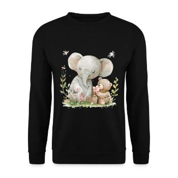 Cute Elephant And Bear Friends - Unisex Pullover - Schwarz - Vorne - Alina (178cm) & Michal (187cm)