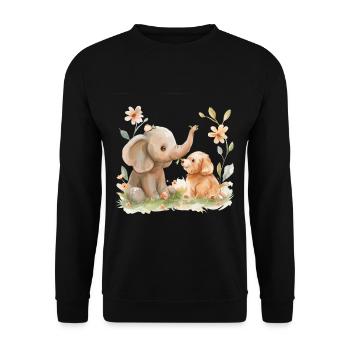 Cute Elephant And Dog Friends - Unisex Pullover - Schwarz - Vorne - Alina (178cm) & Michal (187cm)