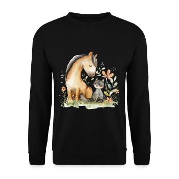 Cute Horse And Cat Friends - Unisex Pullover - Schwarz - Vorne - Alina (178cm) & Michal (187cm)