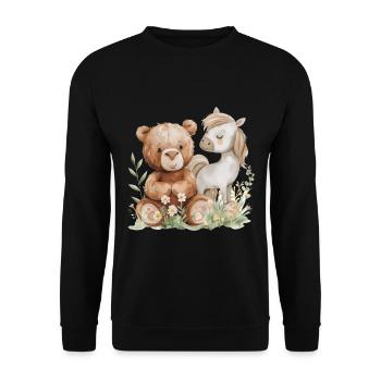 Cute Bear And Horse Friends - Unisex Pullover - Schwarz - Vorne - Alina (178cm) & Michal (187cm)