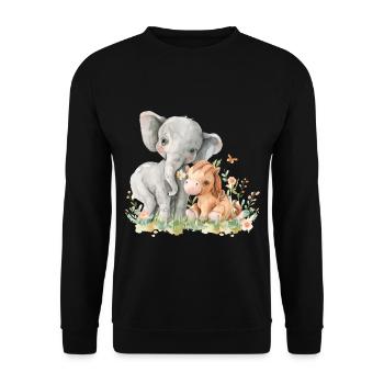 Cute Elephant And Horse Friends - Unisex Pullover - Schwarz - Vorne - Alina (178cm) & Michal (187cm)
