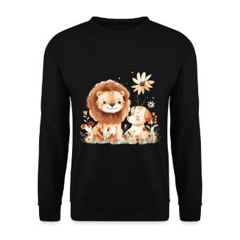 Cute Lion And Dog Friends - Unisex Pullover - Schwarz - Vorne - Alina (178cm) & Michal (187cm)