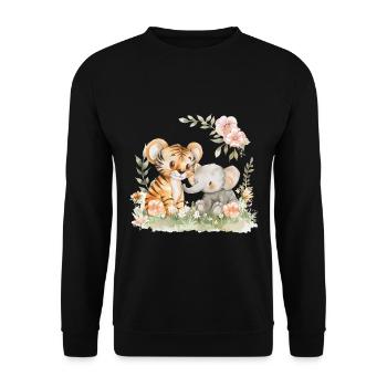 Cute Tiger And Elephant Friends - Unisex Pullover - Schwarz - Vorne - Alina (178cm) & Michal (187cm)