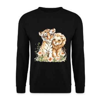 Cute Tiger And Lion Friends - Unisex Pullover - Schwarz - Vorne - Alina (178cm) & Michal (187cm)