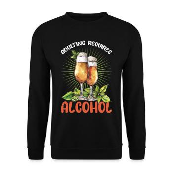 Adulting Requires Alcohol 2 - Unisex Pullover - Schwarz - Vorne - Alina (178cm) & Michal (187cm)