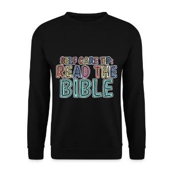 Self Care Tip Read The Bible 2 - Unisex Pullover - Schwarz - Vorne - Alina (178cm) & Michal (187cm)