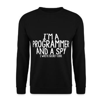I'm A Programmer And A Spy, I Write Secret Code - Unisex Pullover - Schwarz - Vorne - Alina (178cm) & Michal (187cm)