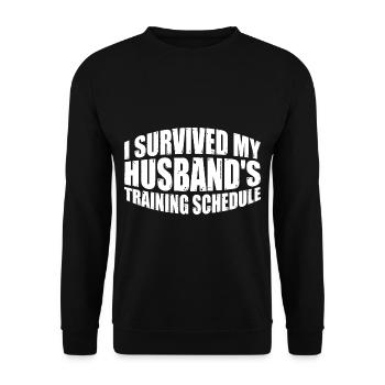 I Survived My Husband's Training Schedule 22 - Unisex Pullover - Schwarz - Vorne - Alina (178cm) & Michal (187cm)