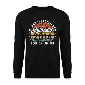 Cadeau d'anniversaire 8 Ans Millésime 2014 - Sweat-shirt Unisexe - noir - Devant - Alina (178cm) & Michal (187cm)