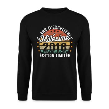 Cadeau d'anniversaire 6 Ans Millésime 2016 - Sweat-shirt Unisexe - noir - Devant - Alina (178cm) & Michal (187cm)