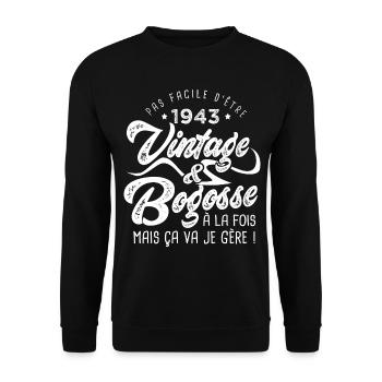 1943 Anniversaire vintage bogosse de 80 Ans - Sweat-shirt Unisexe - noir - Devant - Alina (178cm) & Michal (187cm)