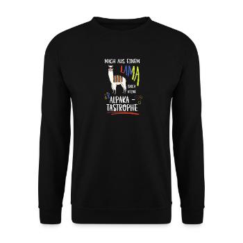 Alpaka - Tastrophe Lama Geschenk Lustig Spruch - Unisex Pullover - Schwarz - Vorne - Alina (178cm) & Michal (187cm)