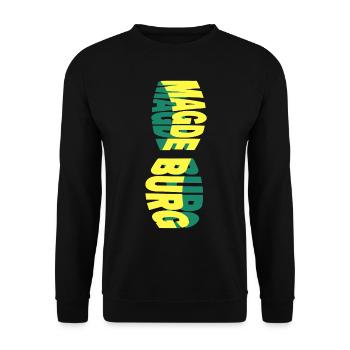 Magdeburg Deutschland Stadt Skyline Schrift Bunt - Unisex Pullover - Schwarz - Vorne - Alina (178cm) & Michal (187cm)