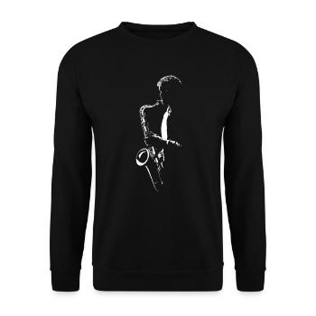 SAXOPHONISTE, T-SHIRT SAXOPHONE RÉTRO POUR SAXOPHONISTE - Sweat-shirt Unisexe - noir - Devant - Alina (178cm) & Michal (187cm)