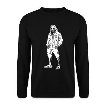 Weißes Musikliebhaber-Skelett - Unisex Pullover - Schwarz - Vorne - Alina (178cm) & Michal (187cm)