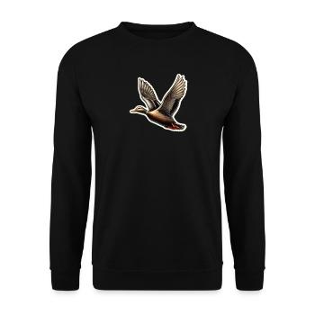 Ente im Flug – Detailzeichnung - Unisex Pullover - Schwarz - Vorne - Alina (178cm) & Michal (187cm)