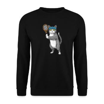 Cat Tennis Tennis Racket - Unisex Sweatshirt - black - Front - Alina (178cm) & Michal (187cm)