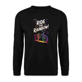 Lebendiges Regenbogen-Fahrraddesign - Unisex Pullover - Schwarz - Vorne - Alina (178cm) & Michal (187cm)