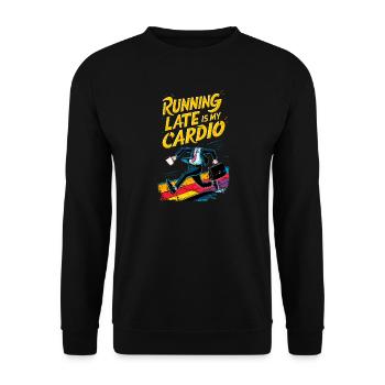 Running Late is my Cardio Funny Humor Office Gym - Unisex Sweatshirt - black - Front - Alina (178cm) & Michal (187cm)