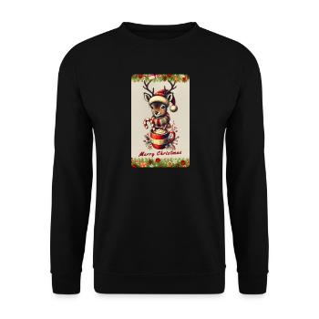 Weihnachtsreh mit heißer Schokolade - Unisex Pullover - Schwarz - Vorne - Alina (178cm) & Michal (187cm)
