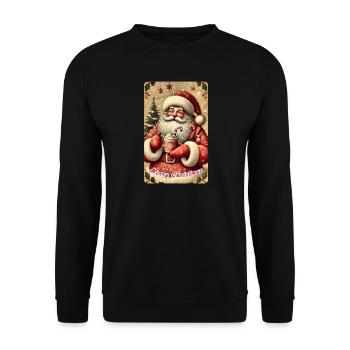 Gemütlicher Weihnachtsmann mit heißer Schokolade - Unisex Pullover - Schwarz - Vorne - Alina (178cm) & Michal (187cm)