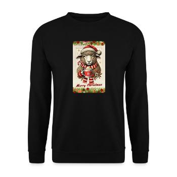 Weihnachtsschaf mit heißer Schokolade - Unisex Pullover - Schwarz - Vorne - Alina (178cm) & Michal (187cm)