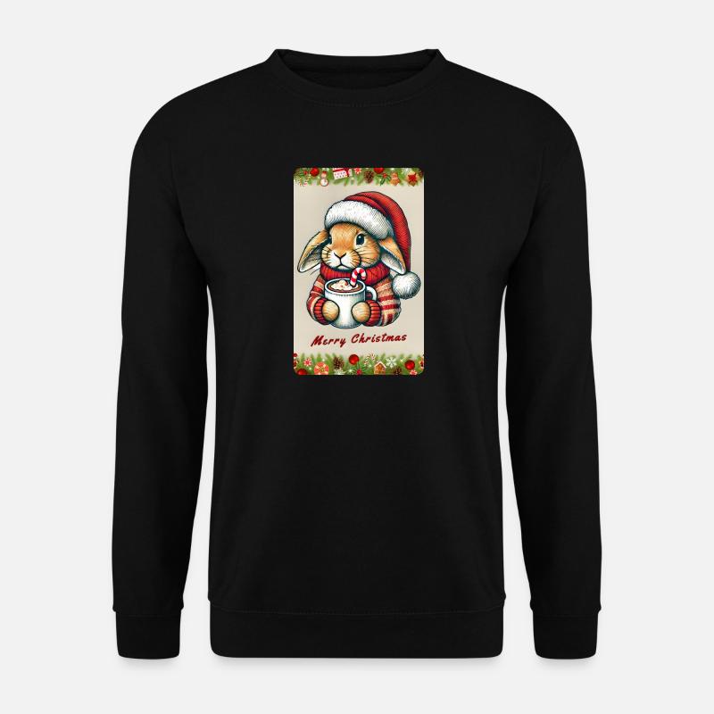 Weihnachts-Hase mit heißer Schokolade - Unisex Pullover - Schwarz