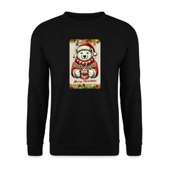 Weihnachtlicher Eisbär mit heißer Schokolade - Unisex Pullover - Schwarz - Vorne - Alina (178cm) & Michal (187cm)