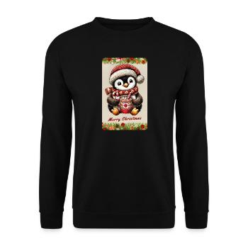 Weihnachts-Pinguin mit heißer Schokolade - Unisex Pullover - Schwarz - Vorne - Alina (178cm) & Michal (187cm)