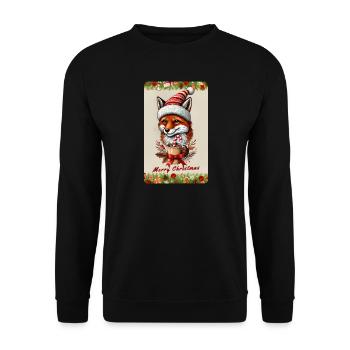 Festlicher Weihnachtsfuchs mit heißer Schokolade - Unisex Pullover - Schwarz - Vorne - Alina (178cm) & Michal (187cm)