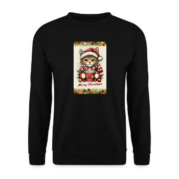 Weihnachtskatze mit heißer Schokolade - Unisex Pullover - Schwarz - Vorne - Alina (178cm) & Michal (187cm)