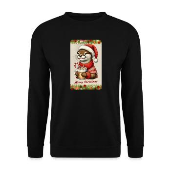 Christmas otter with hot chocolate - Unisex Sweatshirt - black - Front - Alina (178cm) & Michal (187cm)