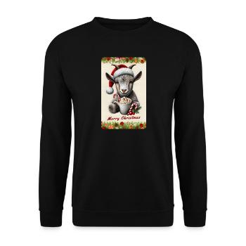 Weihnachtsziege mit heißer Schokolade - Unisex Pullover - Schwarz - Vorne - Alina (178cm) & Michal (187cm)
