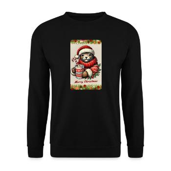 Christmas otter with hot chocolate - Unisex Sweatshirt - black - Front - Alina (178cm) & Michal (187cm)