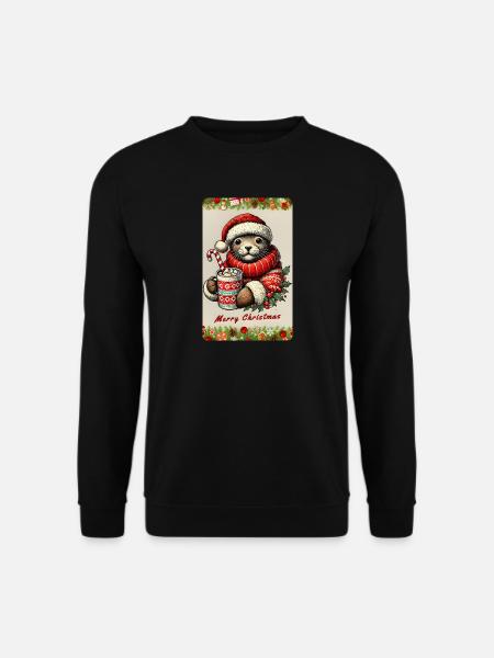 Christmas otter with hot chocolate - Unisex Sweatshirt - black