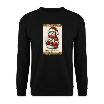 Cheerful snowman with hot chocolate - Unisex Sweatshirt - black - Front - Alina (178cm) & Michal (187cm)