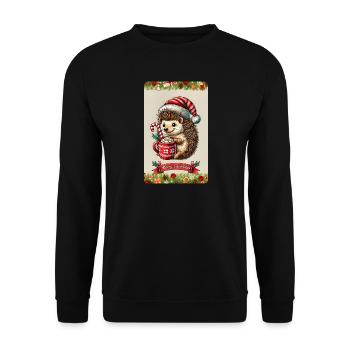 Weihnachtsigel mit heißer Schokolade - Unisex Pullover - Schwarz - Vorne - Alina (178cm) & Michal (187cm)