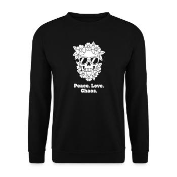 Blumen-Skull Peace Chaos - Unisex Pullover - Schwarz - Vorne - Alina (178cm) & Michal (187cm)