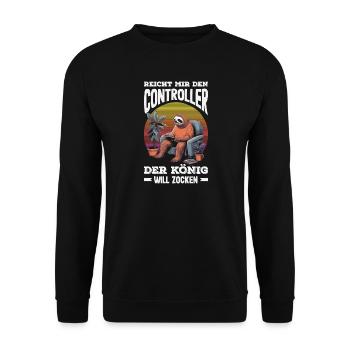 Reicht mir den Controller – König will zocken - Unisex Pullover - Schwarz - Vorne - Alina (178cm) & Michal (187cm)