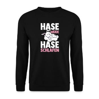 Shlafshirt Hase Hasi Müde Hasi Schlafen - Unisex Pullover - Schwarz - Vorne - Alina (178cm) & Michal (187cm)