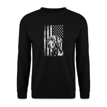 Patriotisches Hundeporträt - Unisex Pullover - Schwarz - Vorne - Alina (178cm) & Michal (187cm)