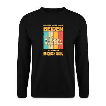 Schachspieler Geschenke Schach Zubehör Schachbrett - Unisex Pullover - Schwarz - Vorne - Alina (178cm) & Michal (187cm)
