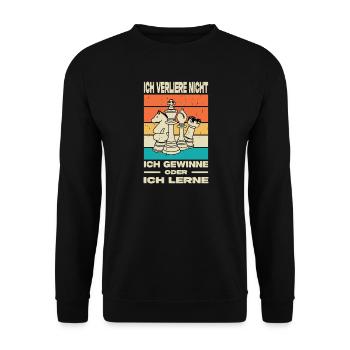 Schachspieler Geschenke Schach Zubehör Schachbrett - Unisex Pullover - Schwarz - Vorne - Alina (178cm) & Michal (187cm)