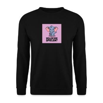 Spielender Elefant auf Lila - Unisex Pullover - Schwarz - Vorne - Alina (178cm) & Michal (187cm)