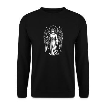 Engel mit Flügeln – Spirituelles Motiv - Unisex Pullover - Schwarz - Vorne - Alina (178cm) & Michal (187cm)