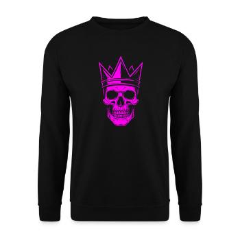 Neon Skull mit Krone Pink Gothic Style Sticker - Unisex Pullover - Schwarz - Vorne - Alina (178cm) & Michal (187cm)